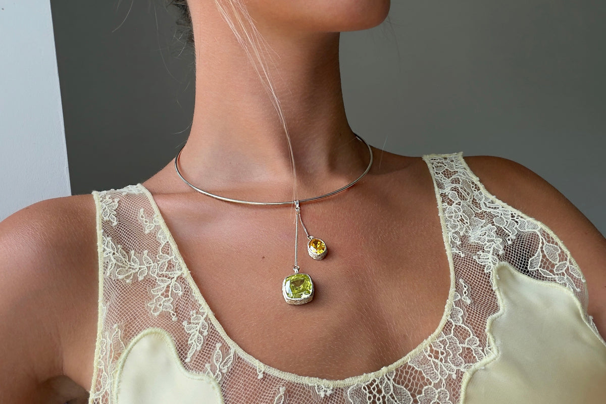 N°7 – Collier en argent 925, oxyde de zirconium jaune et péridot